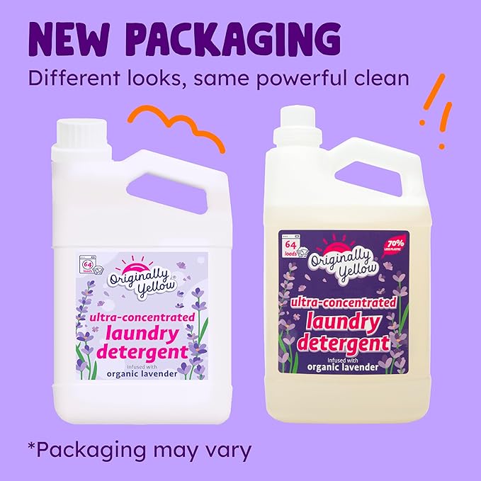 Originally Yellow Plant Based Laundry Detergent | Ultra-Concentrated Natural Laundry Detergent with Organic Lavender | High-Efficiency Clean, Tough on Stains, Gentle on Fabric | 64Oz
