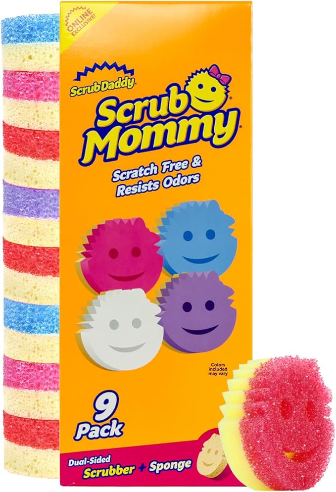 Scrub Daddy Scrub Mommy Kitchen Sponges for Dishes & Wiping Spills - Dual-Sided Dish Scrubber Sponge for Cleaning - Multi-Colored Bulk Pack - Stain & Odor Resistant (9 Count)