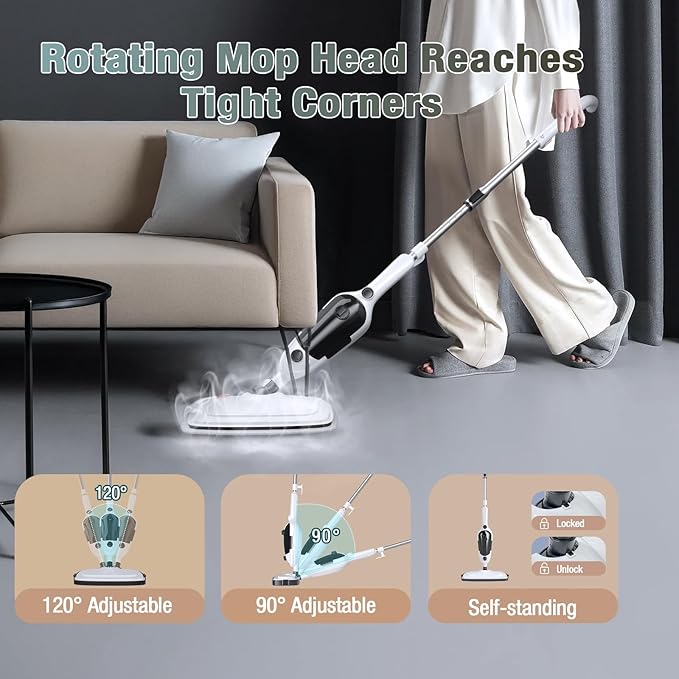 11-in-1 Steam Mop, Powerful Handheld Steam Cleaner for Home with 23FT Cord &15.2 OZ Water Tank, 3 Steam Modes MultiPurpose Steam Mop for Hardwood Floors, Clothes, Tile, Windows, Carpet
