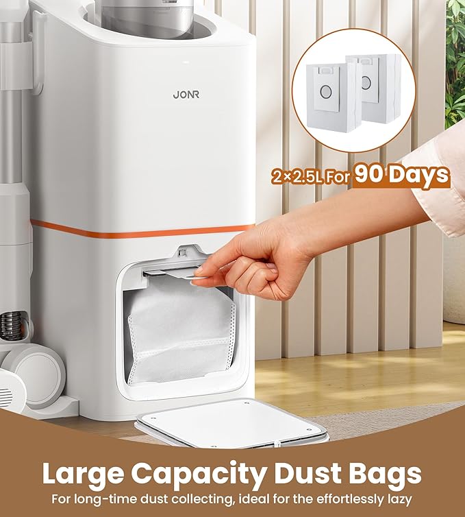 JONR VC08 Pro Cordless Vacuum Cleaner with Auto-Empty Station Powerful Suction, 2.5L Large Dust Bag, 3 in 1 Clean Staion, Rechargeable, Stick Vacuum for Pet Hair, Carpets & Hardfloor