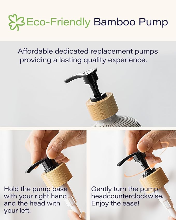 Getstar Hand and Dish Soap Dispenser Set, Ceramic Soap Dispenser for Bathroom and Kitchen with Rust Proof Pump and Tray, Set of 2 (Black Pump)