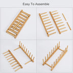 HBlife 2pcs Bamboo Dish Plate Bowl Cup Book Pot Lid Cutting Board Drying Rack Stand Drainer Storage Holder Organizer Kitchen Cabinet（Keep Dry）