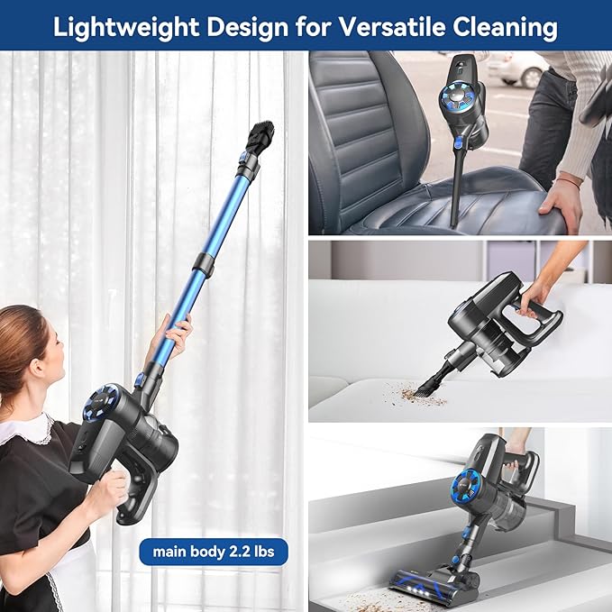 Cordless Vacuum Cleaner, 8-in-1 Lightweight Stick Vacuum with Powerful Suction, Self-Standing, 40 Mins Max Runtime, Rechargeable Vacuum Cleaners for Home, Hardwood Floor, Carpet, Pet Hair N3S