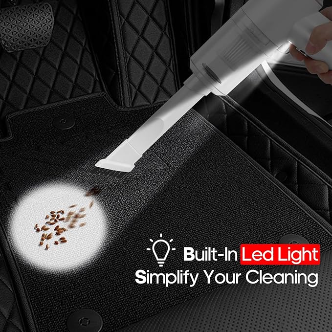 Mini Car Vacuum Cleaner(4500 pa) Portable Cordless Rechargeable,Tiny Handheld Vacuum, Computer Hand Vacuum for Keyboard and Laptop, Mini Hand Held Vac for Car and Home /V01/White