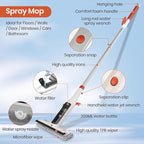 Spray Mop Window Cleaning Kit with Silicone Squeegee – Adjustable Aluminum Pole & Non-Slip Handle for Floors/Walls/Door/Windows/Cars/Bathroom, Detachable Tank & Washable Pads