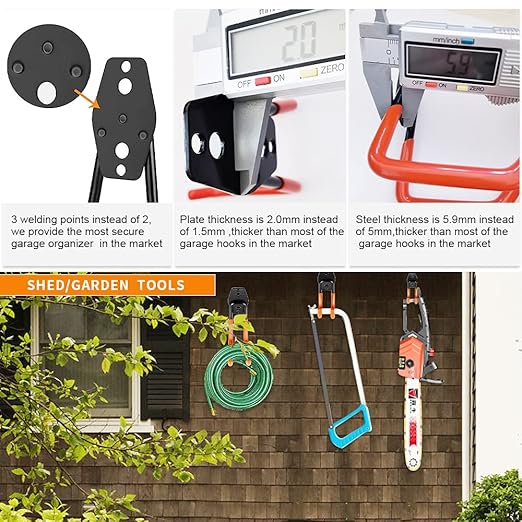 3-H Heavy Duty Garage Hooks 10 Pack, Garage Wall Hooks with Extra Welding Spots,Wall Mount Storage Organizer for Hanging Garden Lawn Tools, Chair, Shovel, Blower (Orange)
