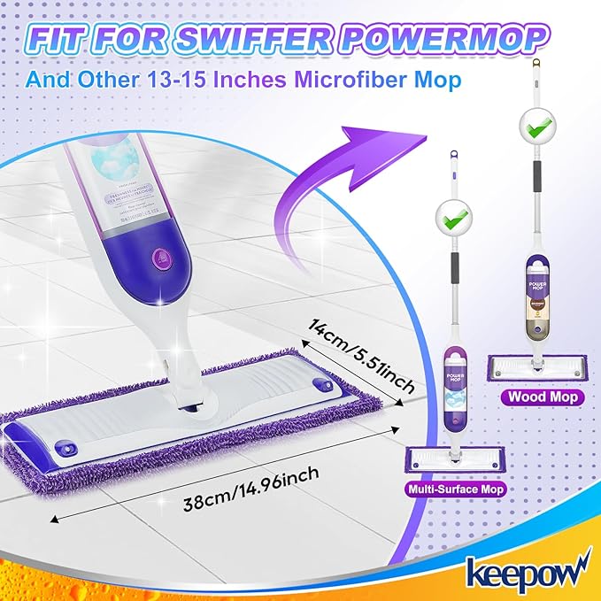 KEEPOW Power Mop Refill Pads for Swiffer, Power Mop Pads for Swiffer Power Mop Wood Floor Cleaning, Microfiber Power Mop Reusable Pads for Hardwood Floors (4 Pack)