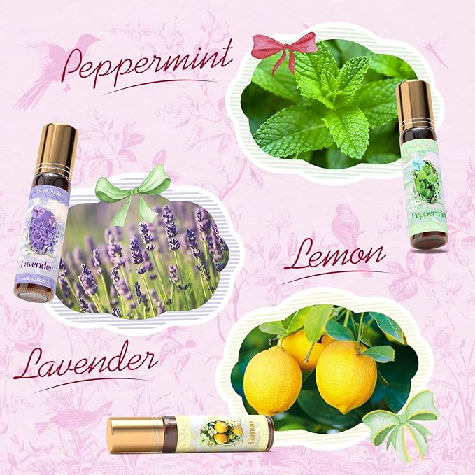 Essential Oil Roll On Set, Natural Aromatherapy Oils with Portable Roller Ball for Skin Care- Tea Tree, Frankincense & Myrrh, Lavender, Peppermint, Eucalyptus, Lemon - Gifts for Women & Men