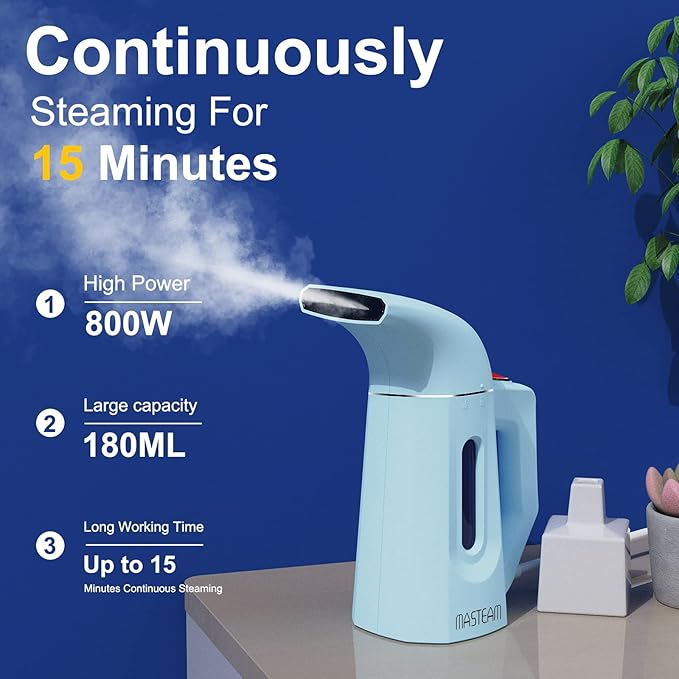 Steamer for Clothes Steamer,Handheld Shirt Steamer Hat Steamer for Home and Travel with Automatic Shut-Off Safety Protection, 180ML (Blue), H009, 8.28x3.54