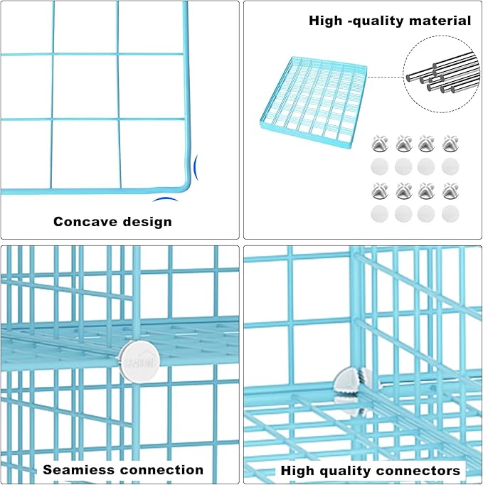 C&AHOME Wire Cube Storage, 9 - Cube Organizer Metal C Grids, Modular Shelves Units, Closet Organizer, Ideal for Home, Office, Living Room, 36.6”L x 12.4”W x 48.4”H, Blue UWCS3009B