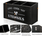 MINCORD Kitchen Utensil Holder with 3 Compartments, Rustic Wooden Storage Organizer Box Vintage Cutlery Farmhouse Flatware Utensil Caddy Countertop for Silverware Fork Spoon Spatula