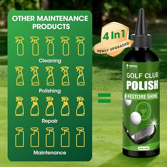 Golf Club Polish & Golf Club Cleaner - Rust and Scratch Remover Golf Club Polishing Kit/Golf Club Cleaning Kit - 9 oz Metal Polish Compound - Golf Accessories