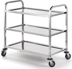 CURTA Stainless Steel Serving Trolley, 38" L x 20" W x 37" H 3 Tiered Shelf Kitchen Utility Cart, Rolling Casters Brake Wheel, Commercial Pro for Restaurant/Hotel/Lab/Clinic/Salon/Workshop