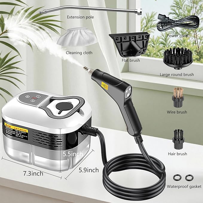 Handheld Steam Cleaner, Portable Steamer for Cleaning with 9pcs Accessories, 6-Level Adjustable Handle, 12s Heat-Up, 1200ml Tank, Steam Cleaner for Home,Dirt,Grout,Tile,Floor,Couch and Car (White)