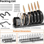 MUDEELA 2 Pack Pots and Pans Organizer Rack for under Cabinet, Expandable Pot Lid Kitchen Cabinet Organizer Holder with 10 Adjustable Compartment Cutting Board Organizer for Pan Lid, Bakeware Sheet