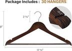 StorageWorks Wooden Hangers 30 Pack, Wood Coat Hangers for Closet, Heavy Duty Clothes Hangers for Suits, Shirts, Pants, Jackets, Walnut Color