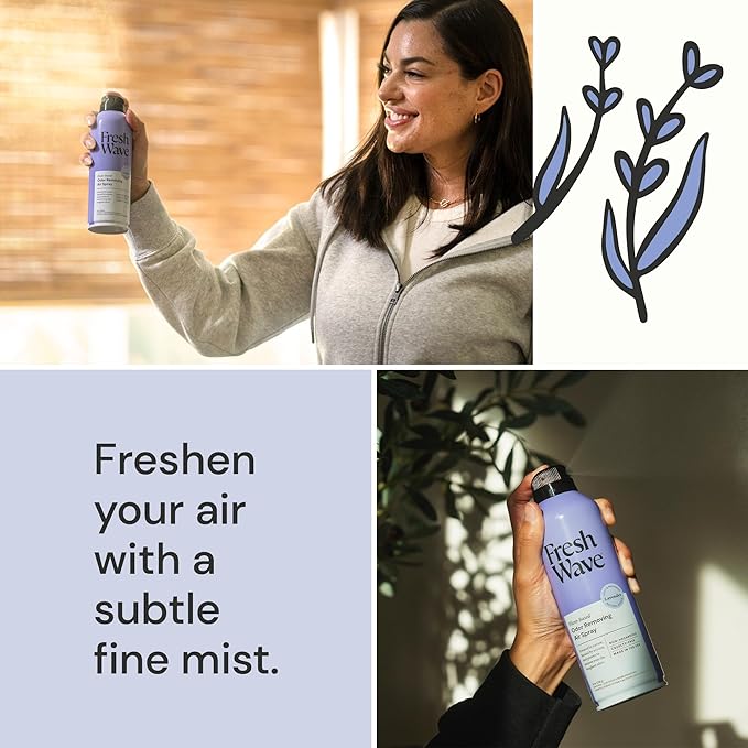 Fresh Wave Lavender Odor Eliminator Spray & Air Freshener, 8 oz. | Non-Aerosol, Fine Mist | Odor Absorbers | Safer Odor Relief | Natural Plant-Based Odor Eliminator | For Furniture, Fabrics & Trash