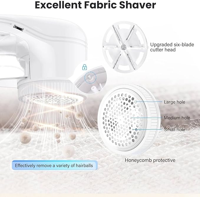 Fabric Shaver Lint Shaver, Lint Remover for Clothes, Electric Lint Remover Rechargeable Sweater Defuzzer Pill Remover with 3 Replaceable Blades, Suitable for Clothes, Jumpers, Furniture, Wool