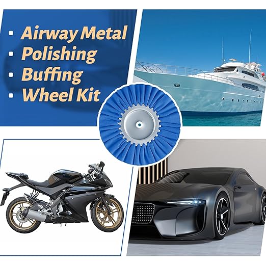 Liliful 15 Pcs 8" Airway Polishing Wheel Kit in Diameter 5/8", Metal Aluminum Buffing Wheel and Polishing Compound and Buffing Drill and Rake Pad for Angle Grinder Mirror Metal Finish (Bright Color)