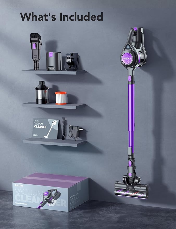 Cordless Vacuum Cleaner, Rapid Clean 23 Kpa Powerful Suction, 1.3 L Large Capacity, 2 Modes & 30Mins Runtime, Rechargeable Stick Vacuum for Pet Hair Hardwood Carpet - Purple