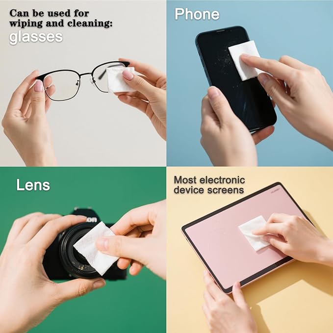 Lens Wipes for Eyeglasses Count, Gentle and Portable Pre-moistened Individually Wrapped Wipes for Glasses, Cameras, Electronic Product Screens (White 200 Large Size)