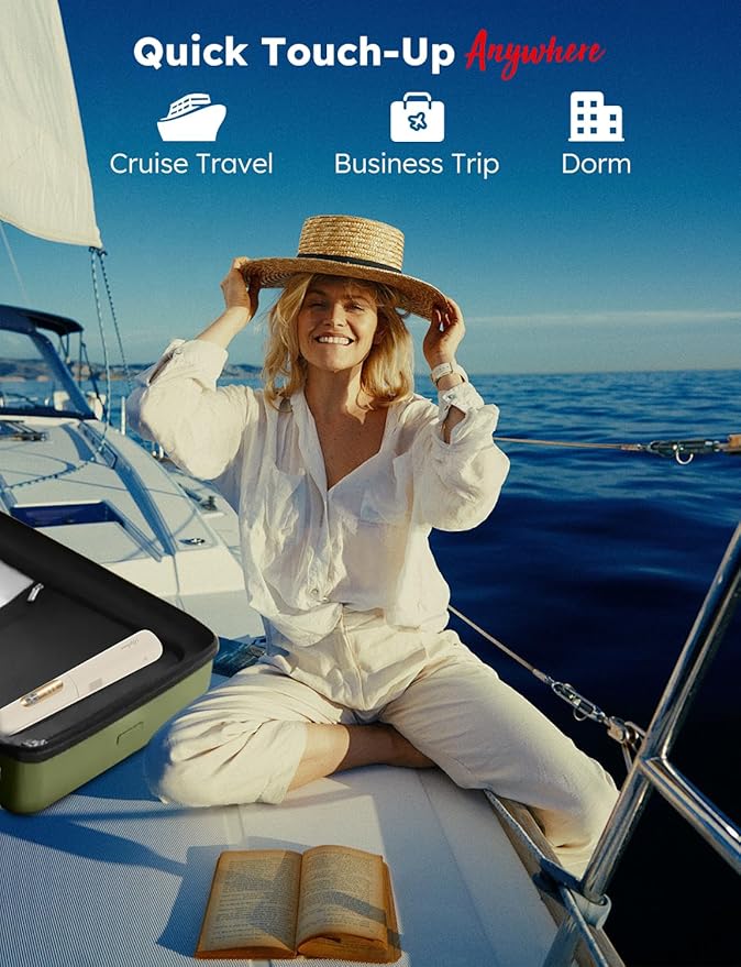 Travel Steamer Iron Portable, Rylena 180° Rotatable Handheld Press Iron for Clothes, Curtains, 2025 LeakProof & Anti-Drip Tech, Fast De-Wrinkle, Crisp Crease, XL Tank, Easy Grip, Apt, Cruise,Dorm