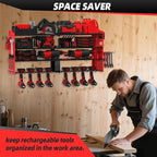 Power Tool Organizer Wall Mount with 8-Drill Holders-400Lbs Load Heavy Duty Metal 4-Layers Garage Storage & Organization Battery Tools Rack with Side Panels Utility Racks Workshop Gifts for Men