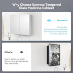 Sunrosa Medicine Cabinet with Mirror, 36" W x 31.5" H, 2 Symmetrical Doors, Wall-Mounted & Recessed Bathroom Medicine Cabinet with Tempered Glass Mirror