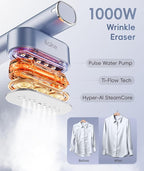 Travel Steamer for Clothes, 100-240V Dual Voltage Portable Garment Steamer, 1000W Travel Size Handheld Steamer & Iron 2 in 1 for Global & Europe Travel, Business, Home, Silver