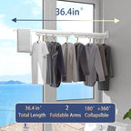 Clothes Drying Rack, Retractable and Foldable Laundry Drying Rack Wall Mount for Indoor, Space Saver Clothes Hanging Rack for Laundry Room, Balcony, Closet, Bedroom(Double-Fold),White
