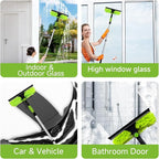 Professional 152" Window Squeegee Cleaner Tool with Extension Pole, 2-in-1 Squeegee for Window Cleaning Kit with Scrubber and Rotating Head, Window Cleaner for Car, Sliding Door, Shower Glass Door