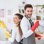 Rubber Cleaning Gloves for Dishwashing - 4 Pairs Kitchen Gloves for Washing Dishes, Reusable Household Gloves for Bathroom, Gardening (Small, Red & Beige, 2 Pairs of Each Color)