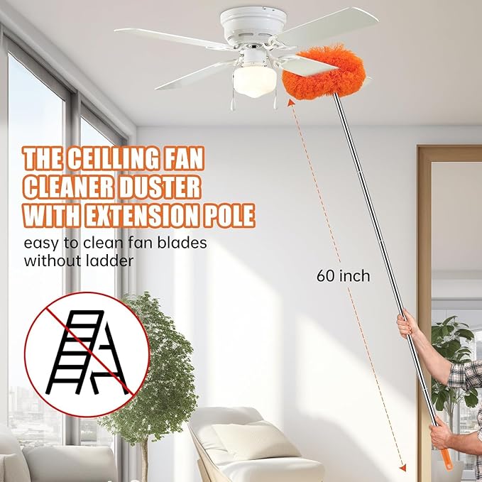 Ceiling Fan Cleaner Duster with 60 inch Extension Pole, Dusters for Cleaning High Ceiling Fan Blades, Dusters Kit with Storage Bag, Cleaning Tools for Families