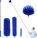 Duster, Microfiber Dusters with 2 Handle Sets, Durable 15-100 Inches Long Telescopic Rod, Washable, Feather Dusters for Cleaning Cobweb and Ceilings Fans, 5 Pack (Blue)