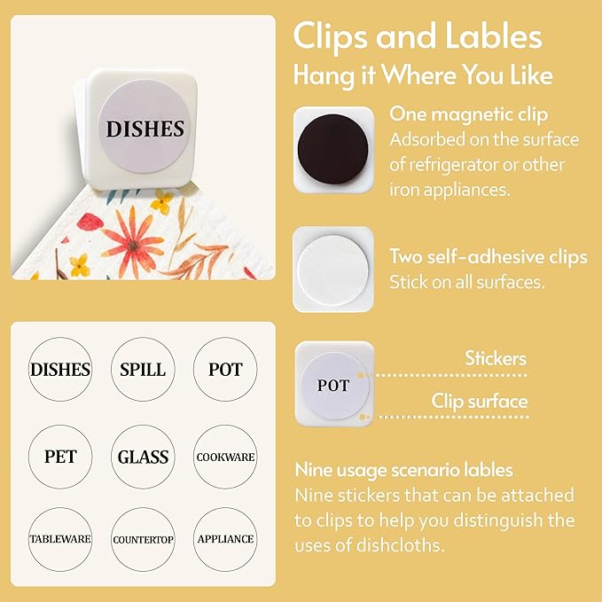 Swedish Dishcloths for Kitchen, 8 Pack Watercolor Reusable Paper Towels with Clips, Non-Scratch Swedish Kitchen Towels, Super Absorbent Cellulose Sponge Cloths, Dishwasher Safe, No Odor