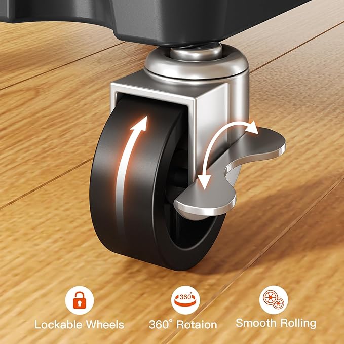 Pipishell 3 Tier Rolling Cart Organizer, Plastic Rolling Cart with Lockable Wheels & Reinforced Handle, Lightweight Utility Cart Storage Cart for Nursery, Kitchen, Bathroom, Craft Room, Black, PIUC14B