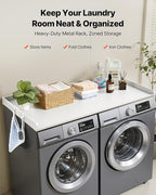 VEVOR Washer Dryer Countertop with 3 Splicing Panels, 54" x 27" Wooden Washer and Dryer Countertop with 2 Hooks, Water-Resistant Laundry Topper for Laundry Room Organization and Storage, White