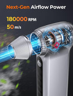 Electric Air Duster 180000RPM, Powerful Cordless Compressed Air Duster with 3-Speed Mini Air Duster Blower, Rechargeable Dust Cleaner for Computer Keyboard, PC, Car, Outdoor & Home Cleaning