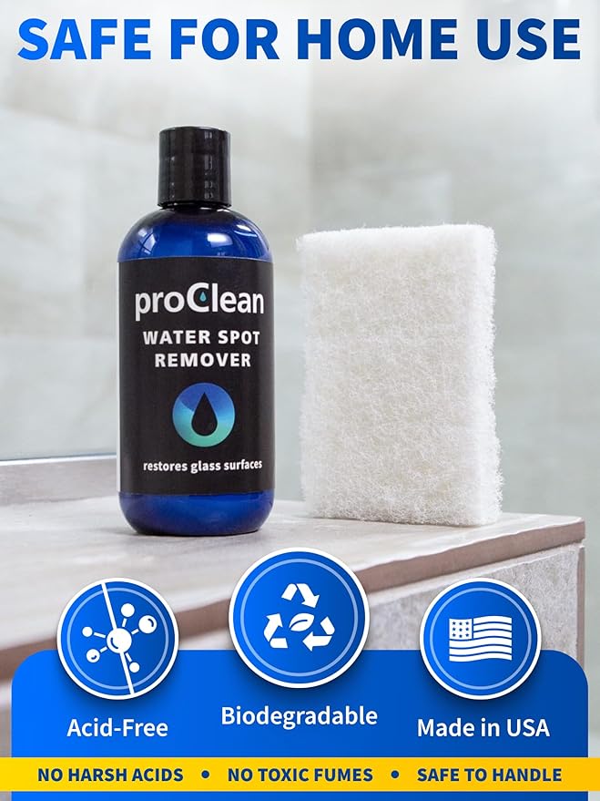 ProClean Hard Water Spot Remover - For Glass, Metal & More - Includes Applicator Pad - Water Stain Remover Kit - Use on Car Window or Shower Door
