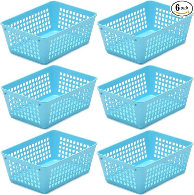 YBM HOME 6-Pack Small Plastic Storage Baskets for Home Junk Drawers and Office Desktop Drawers Organization - Functional Trays for Kitchen, Bedroom, and Bathroom, Blue