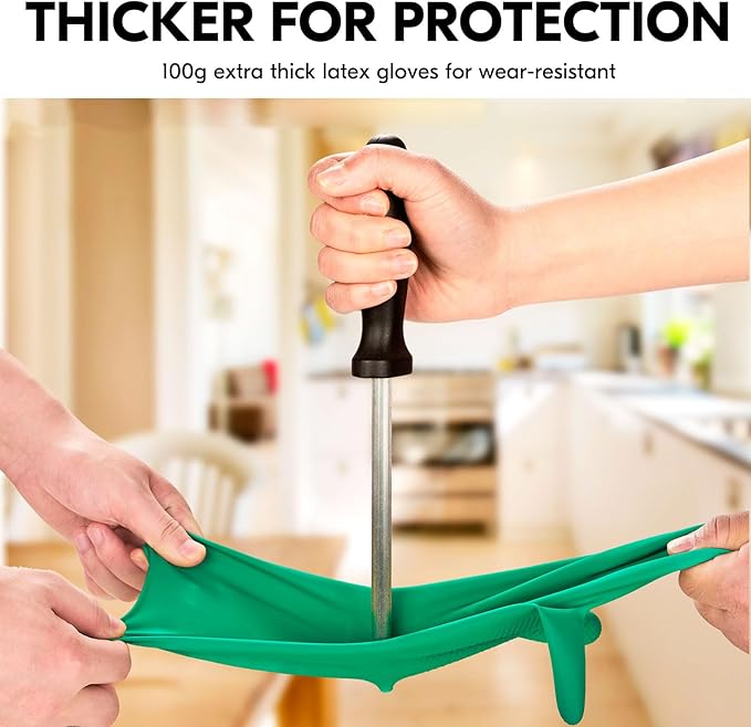 Vgo... 5-Pairs Reusable Household Gloves, Rubber Dishwashing gloves, Extra Thickness, Long Sleeves, Kitchen Cleaning, Working, Painting, Gardening, Pet Care (Size S, Green, HH4601)
