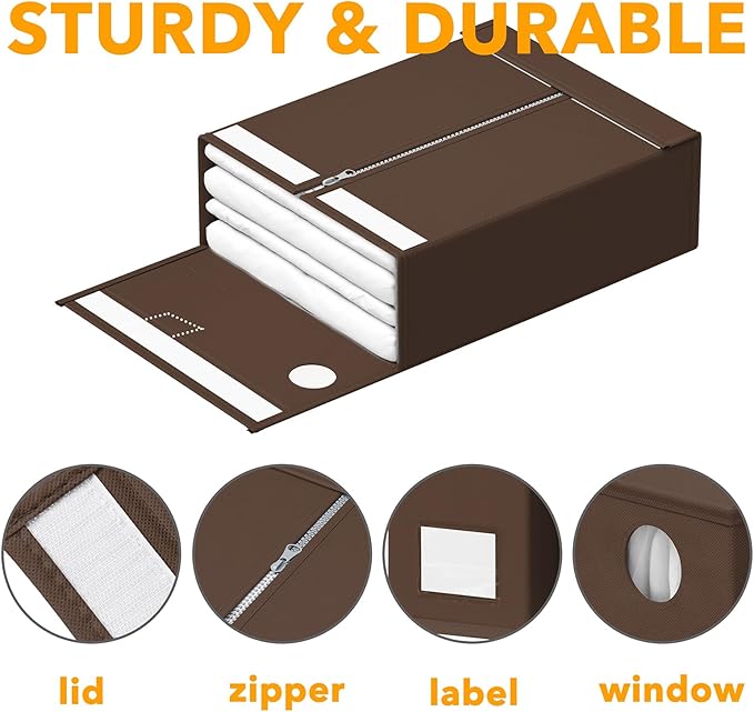 SpaceAid 9 Pack Bed Sheet Organizers and Storage, Foldable Sheet Organizer with Window for Linen Closet, Set Folder Keeper for Queen & King Size Bedding Storage (Brown)