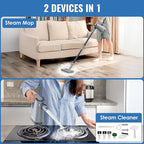 FEPPO Steam Mop with Detachable Handheld Steam Cleaner for Home and Floor Cleaning, 10-in-1 Multi-purpose Attachments & 2 Pads, Powerful Steamer for Floors, Hardwood, Tiles,Grout,Windows,Kitchen,Bath