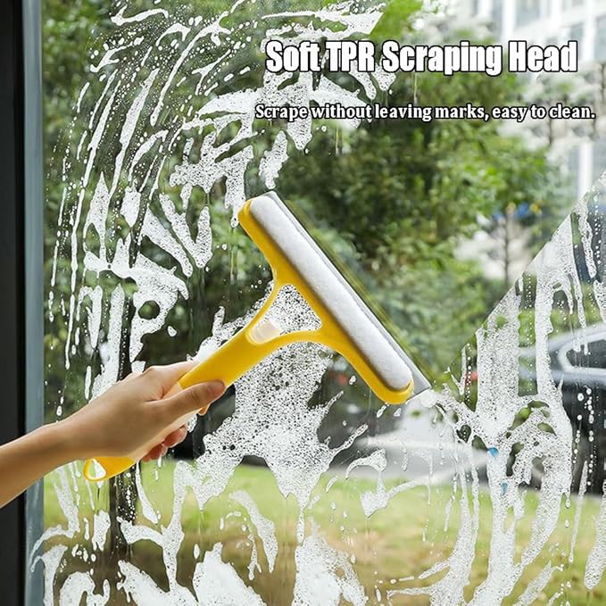 3 in 1 Window Cleaning Scraper, 3 in 1 Window Cleaner Squeegee, Scraper for Cleaning Windows, All-Purpose Window Squeegee with Sprayer for Glass, Wall, Kitchen, Car (White)
