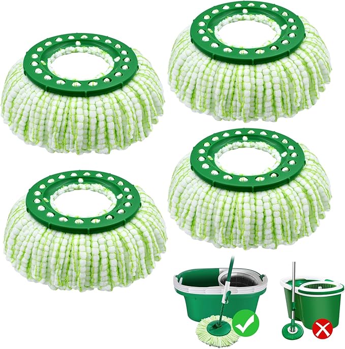 Tornado Spin Mop Head Compatible with Libman 𝐓𝐨𝐫𝐧𝐚𝐝𝐨 Spin Mop System, Machine Washable & Reusable for Libman Mop Head Replacement Refill for Libman Tornado Mop Head (4 Pack Green & White)
