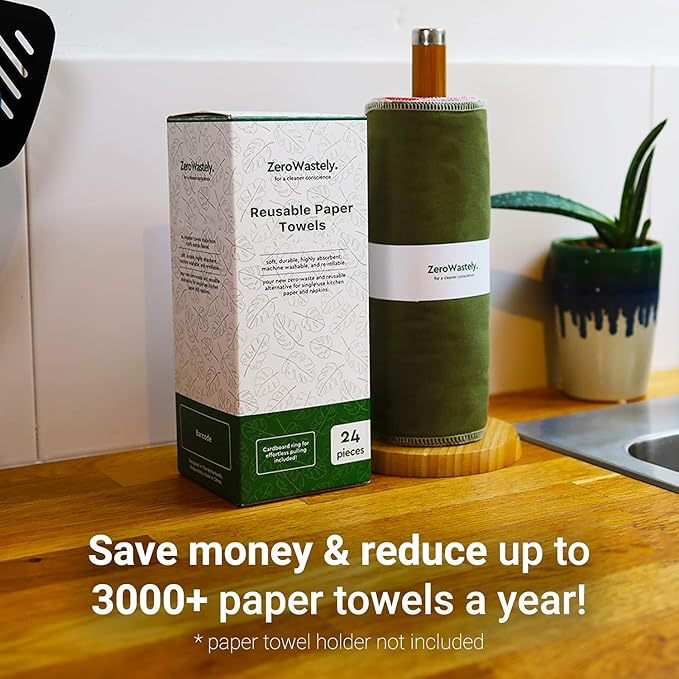 Reusable Paper Towels - Value Pack of 24 Paperless Paper Towels! - 100% Cotton, Super Soft, Absorbent, Washable and Made To Last
