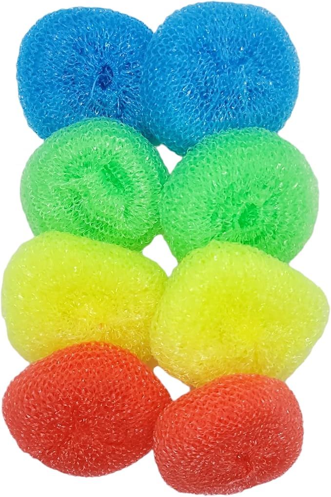 Handy Housewares Durable Non-Scratch Nylon Scouring Pads | Round All-Surface Cleaning Pads | Multi-Use Kitchen Scrubbers | Safe for Non-Stick Cookware | 8-Pack Random Colors