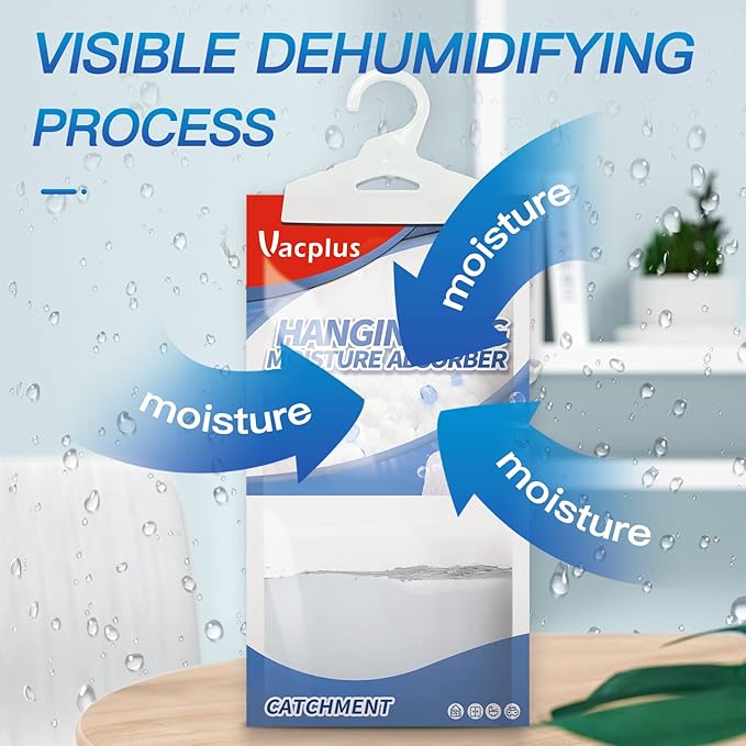 Vacplus Moisture Absorbers, Hanging Closet Dehumidifier Bags, Humidity Packs, Desiccant, Closet Dehumidifiers with Linen Fragrance, 10 Pack, 9.8 OZ