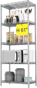 HOMEFORT 5-Tier Wire Shelving 5 Shelves Unit Metal Storage Rack Durable Organizer Perfect for Pantry Closet Kitchen Laundry Organization in Grey,21”Wx14”Dx61”H