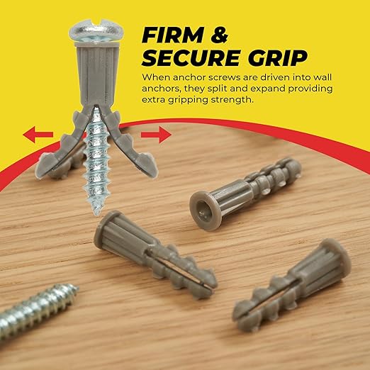 Qualihome Ribbed Plastic Drywall Anchor Kit, Wall Anchors and Screws for Drywall Includes Anchors, & Screws, 1 Masonry Drill Bit, Mounting Tolls for Decor, Shelving ([50 Pack] 6-8 x 7/8")